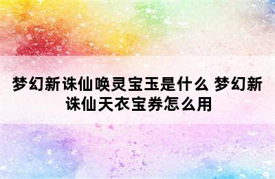 梦幻新诛仙唤灵宝玉是什么 梦幻新诛仙天衣宝券怎么用